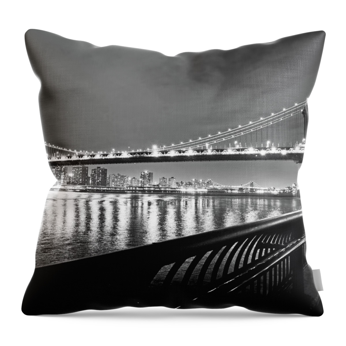 Brooklyn Bridge Throw Pillow featuring the photograph Manhattan bridge and Williamsburg bridge Black and White by Toby McGuire