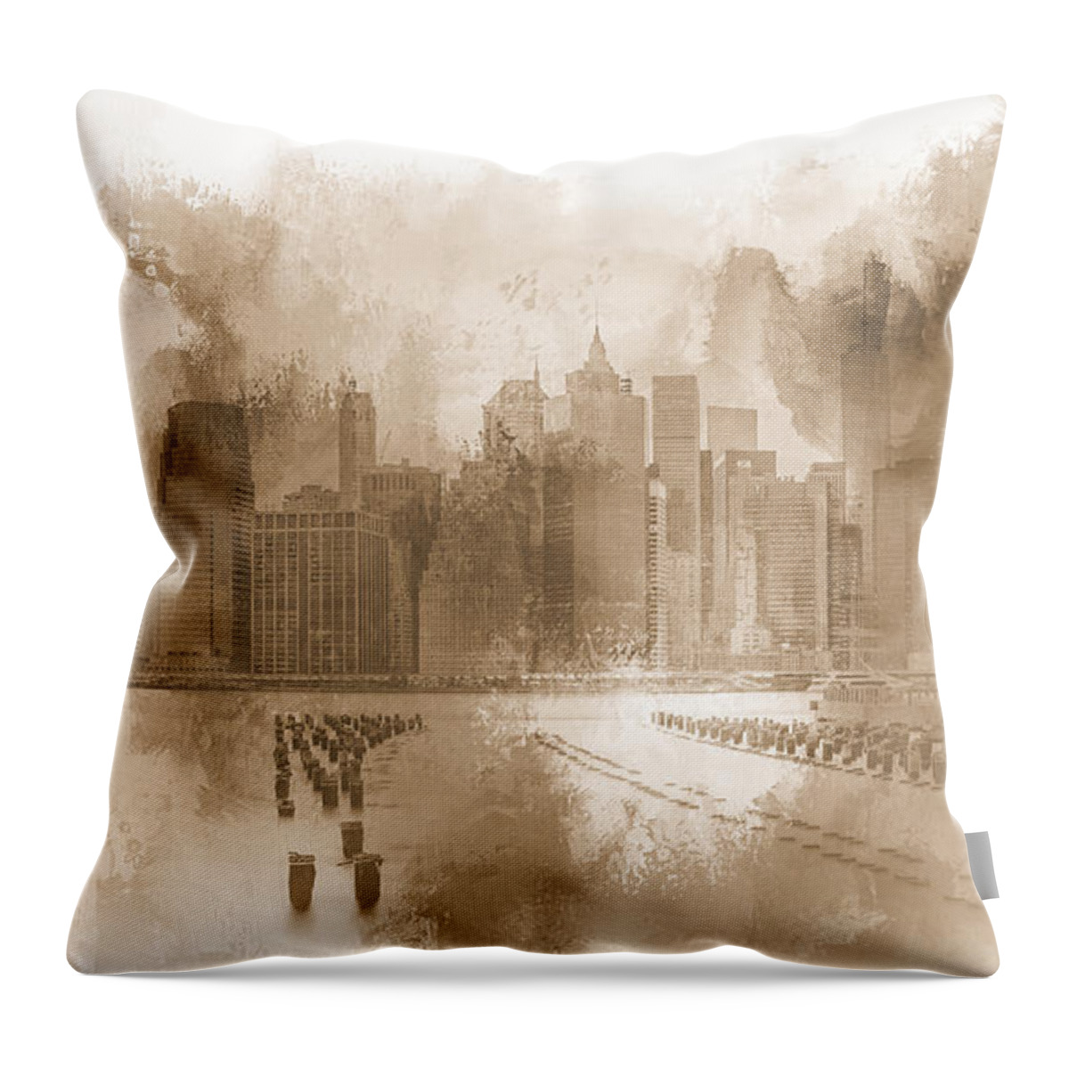 Manhattan Throw Pillow featuring the photograph Manhattan Sepia by Elisabeth Lucas