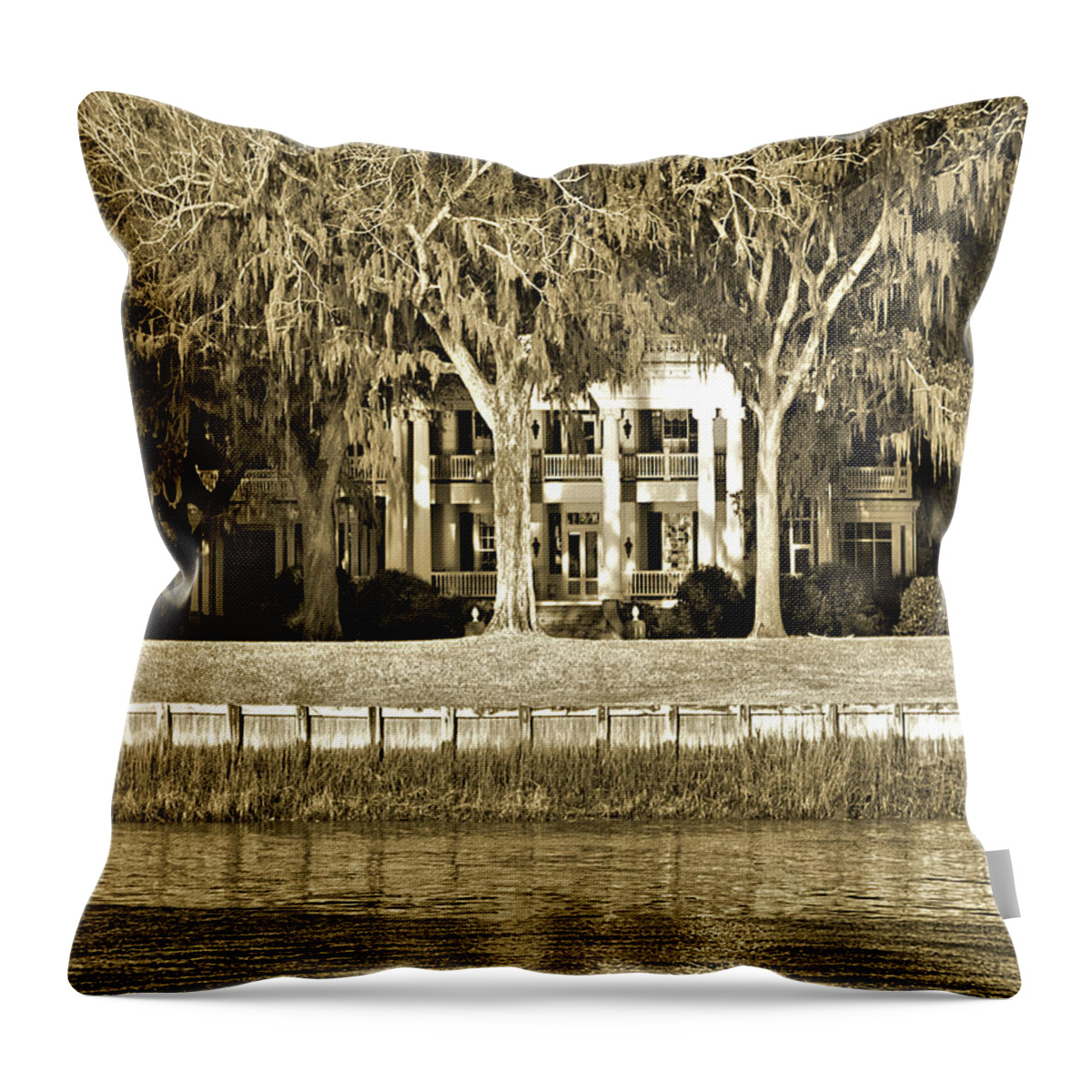 Mansion Throw Pillow featuring the photograph Mansion on the Skidaway River by Theresa Fairchild