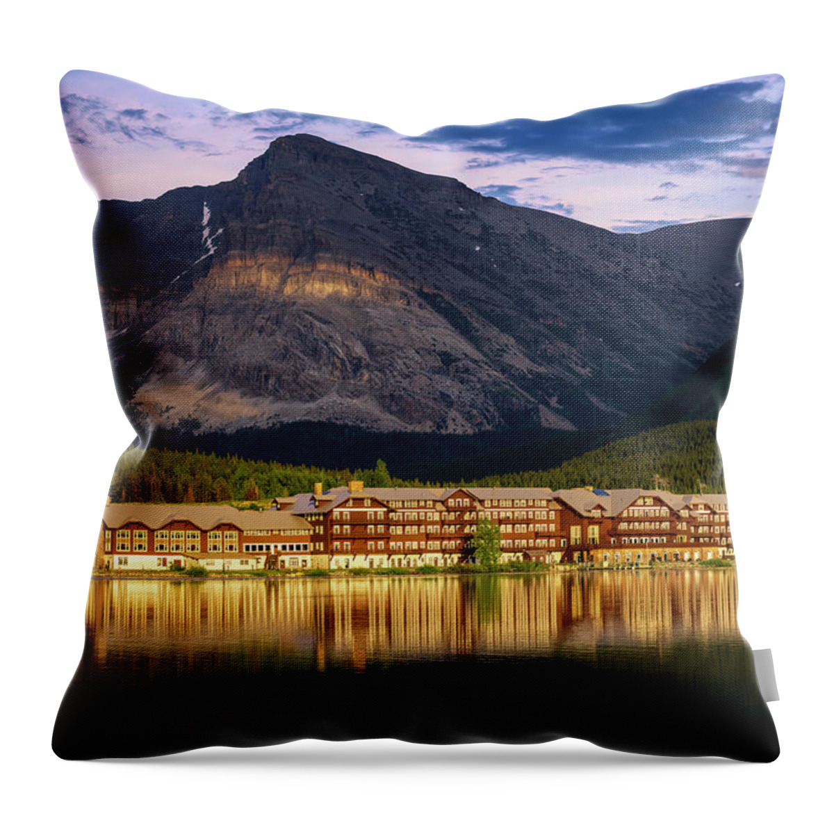 Many Glacier Hotel Throw Pillow featuring the photograph Many Glacier Hotel by Jack Bell