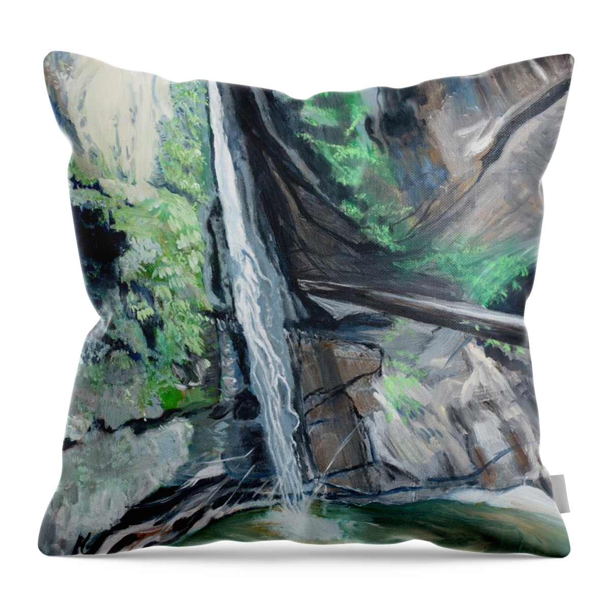 Waterfall Throw Pillow featuring the painting Maple Falls by Santana Star