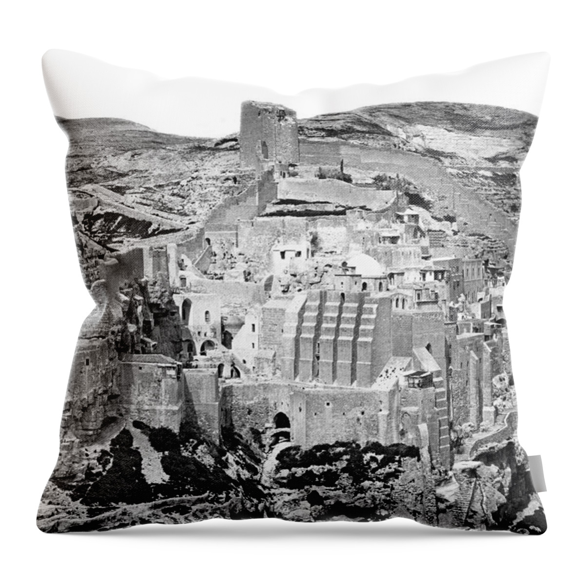 Bethlehem Throw Pillow featuring the photograph Mar Saba Monastery Before 1882 by Munir Alawi