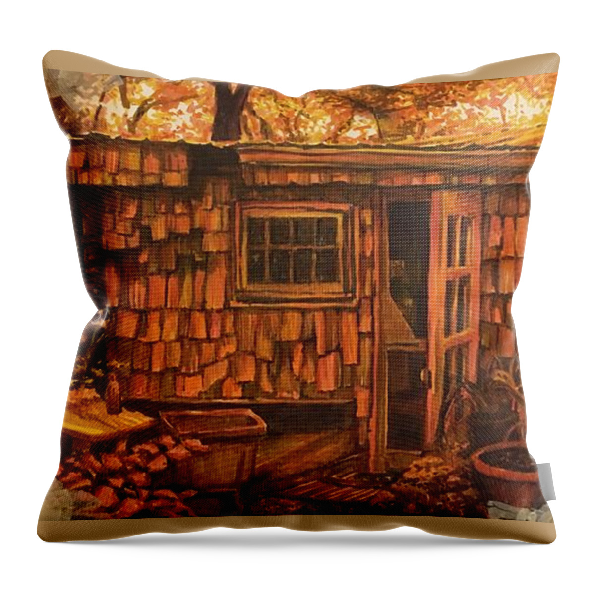 Ink Throw Pillow featuring the mixed media Marc's Shack 2 by Matthew Lazure