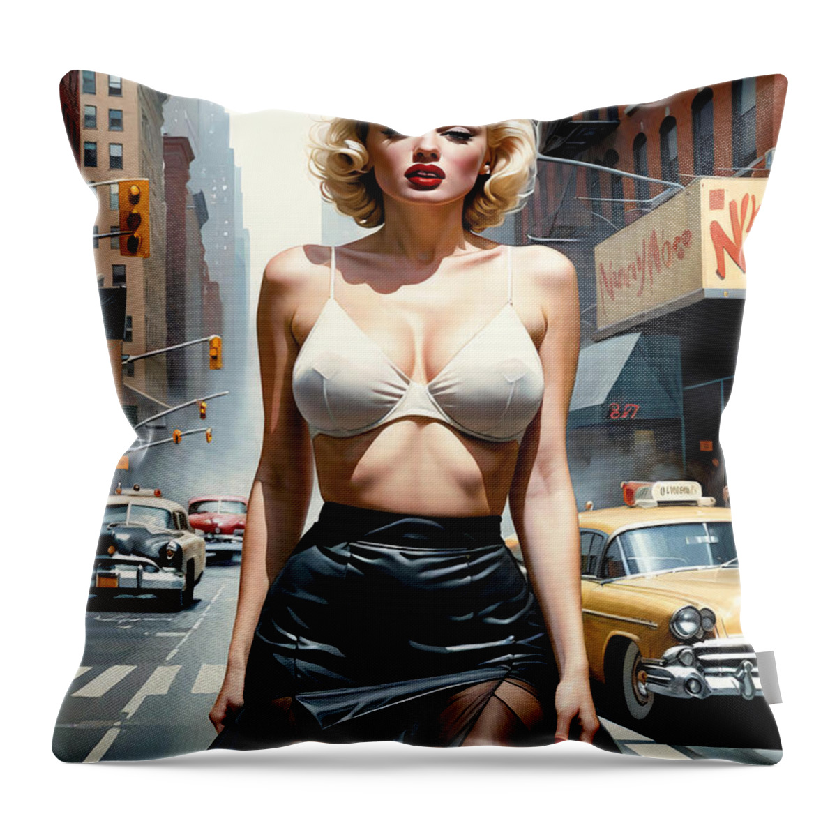 Lingerie Throw Pillow featuring the painting Marilyn in New York City No.3 by My Head Cinema
