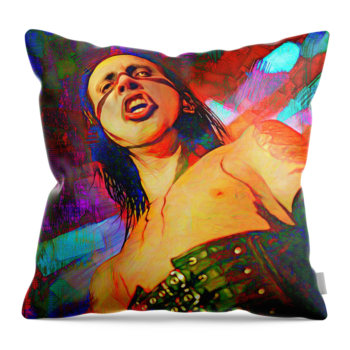 Marilyn Manson Throw Pillow featuring the mixed media Marilyn Manson by Mal Bray