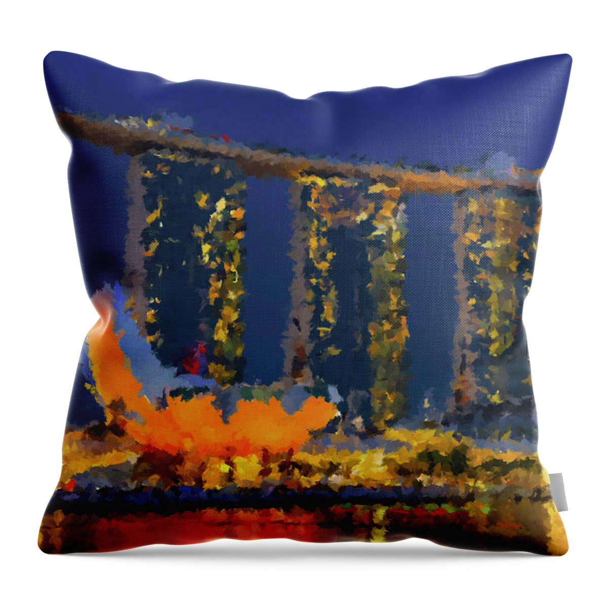 Marina Bay Throw Pillow featuring the mixed media Marina Bay Sands by Alex Mir
