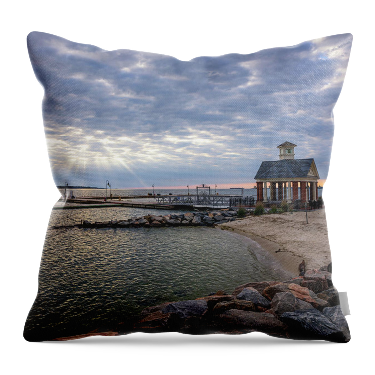 Yorktown Throw Pillow featuring the photograph Marina Sunbeams by Rachel Morrison
