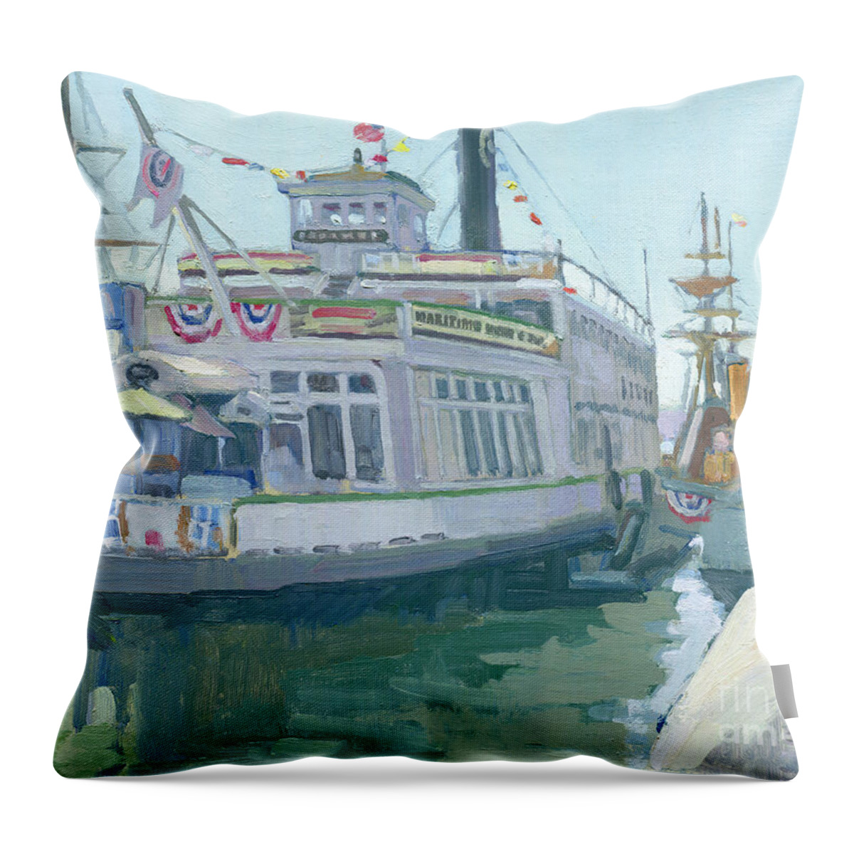 Steam Ferry Berkeley Throw Pillow featuring the painting The Berkeley, Maritime Museum - San Diego, California by Paul Strahm