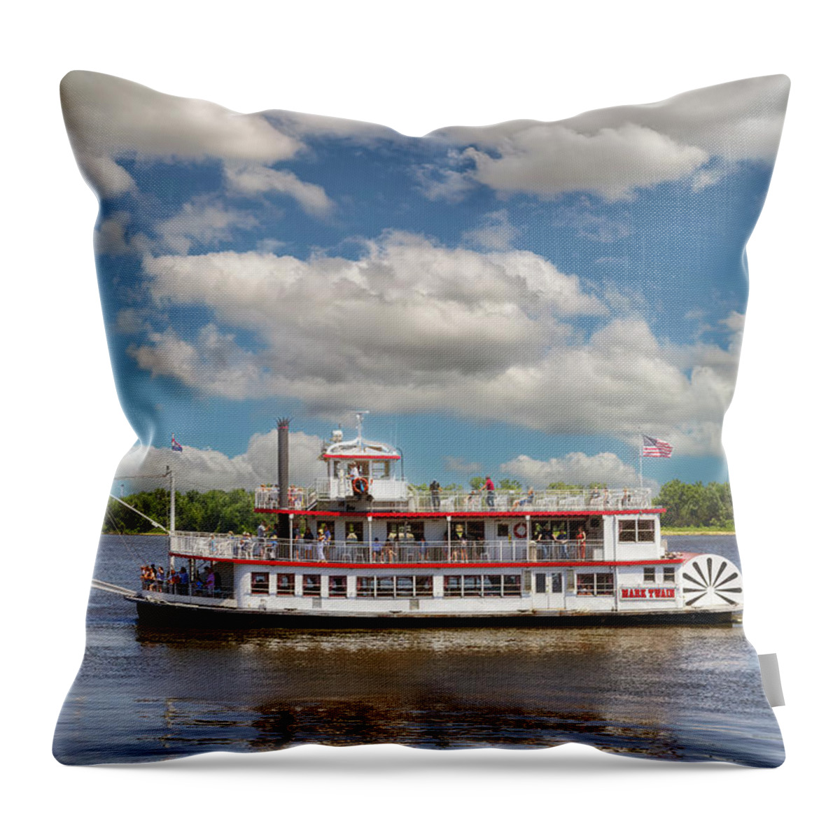 Mark Twain Riverboat Throw Pillow featuring the photograph Mark Twain Riverboat - Hannibal, Missouri by Susan Rissi Tregoning