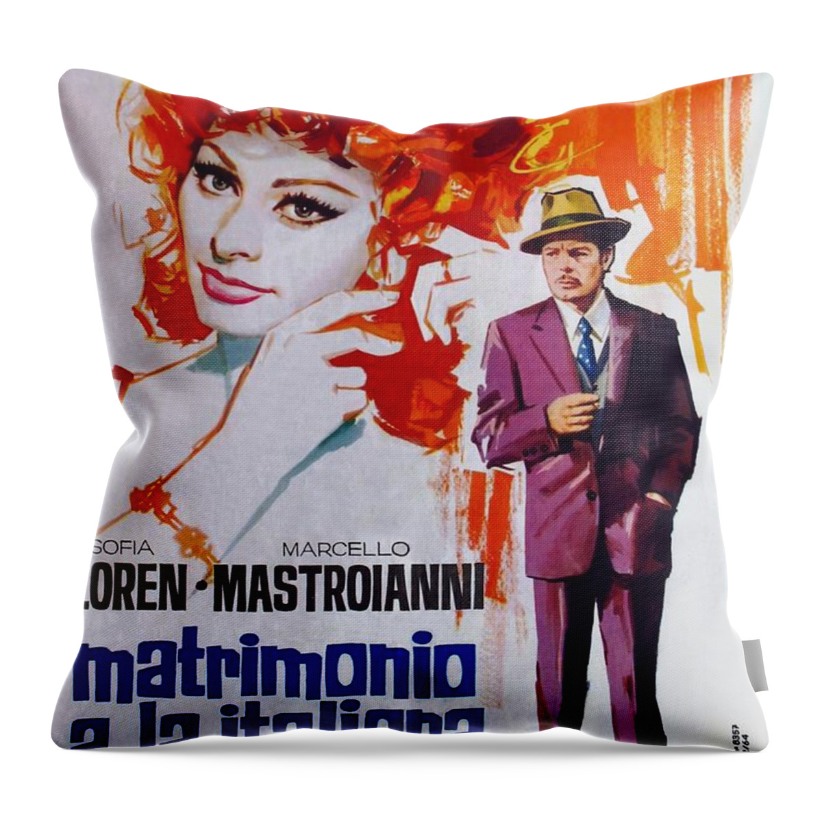 Synopsis Throw Pillow featuring the mixed media ''Marriage Italian Style'', 1964 - art by Jano by Movie World Posters