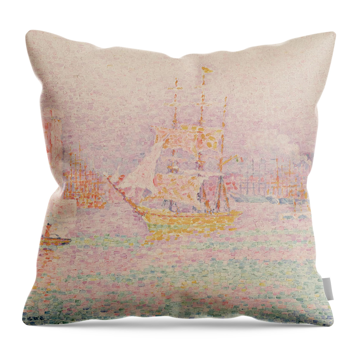 Painting Throw Pillow featuring the painting Marseille Harbor by Paul Signac by Mango Art