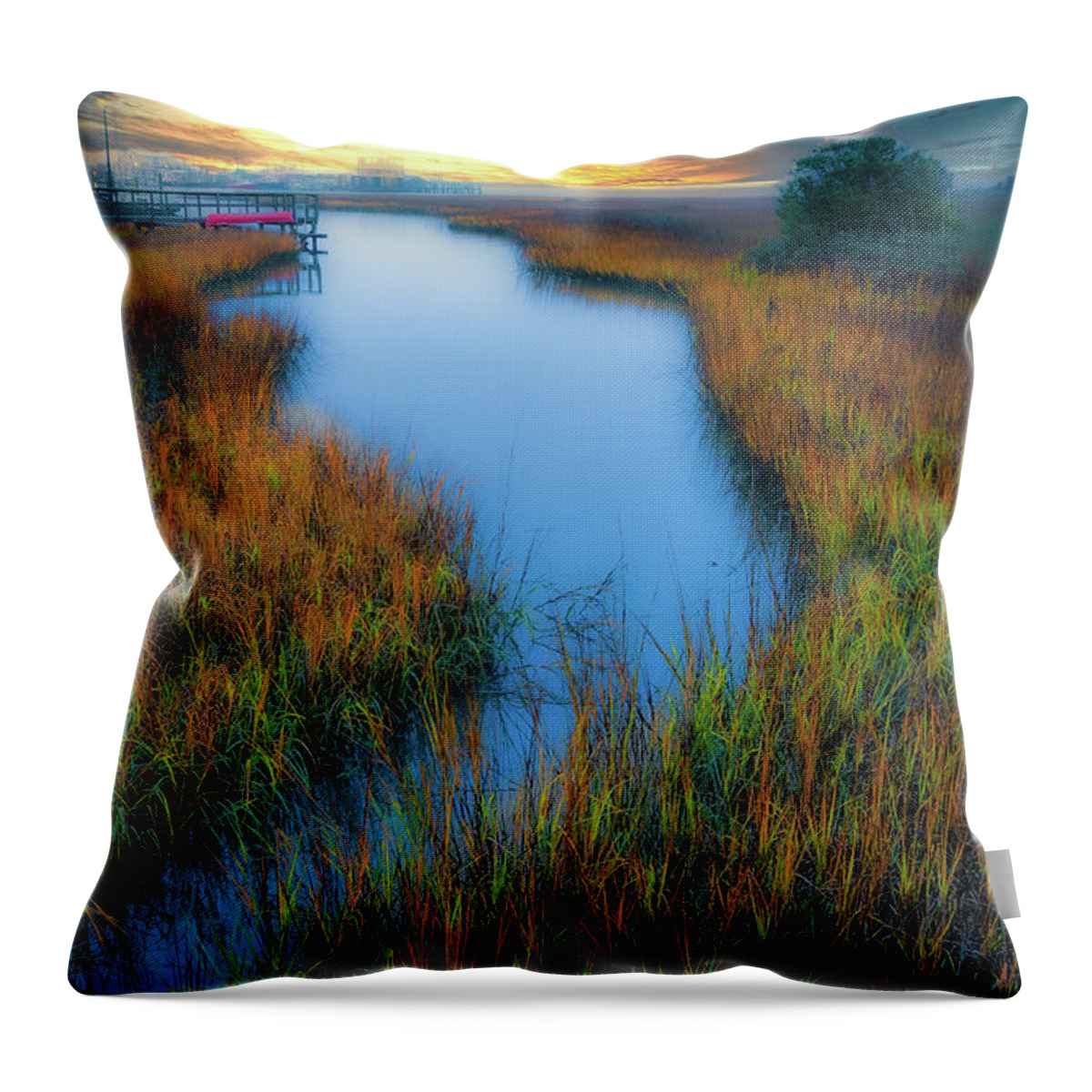 North Carolina Throw Pillow featuring the photograph Marsh at Sunrise by Dan Carmichael