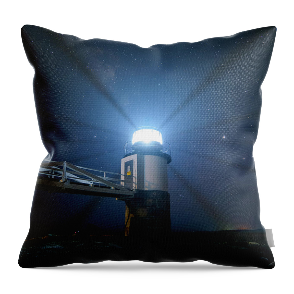 Marshall Point Lighthouse Throw Pillow featuring the photograph Marshall Point and the Milky Way by Kristen Wilkinson