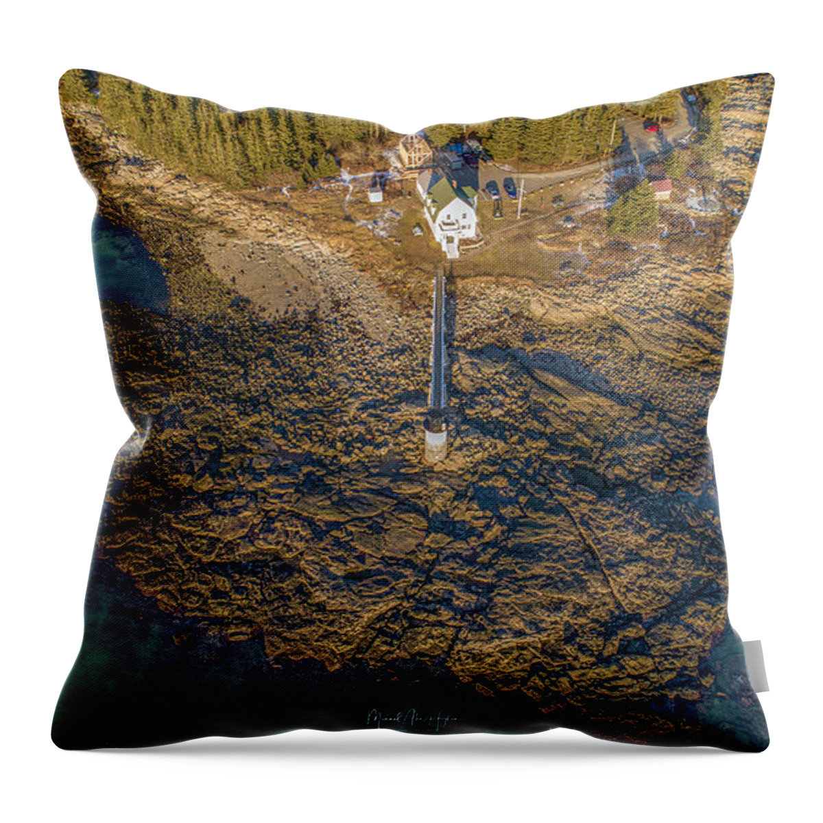 Marshall Point Lighthouse Throw Pillow featuring the photograph Marshall Point Light Aerial by Veterans Aerial Media LLC