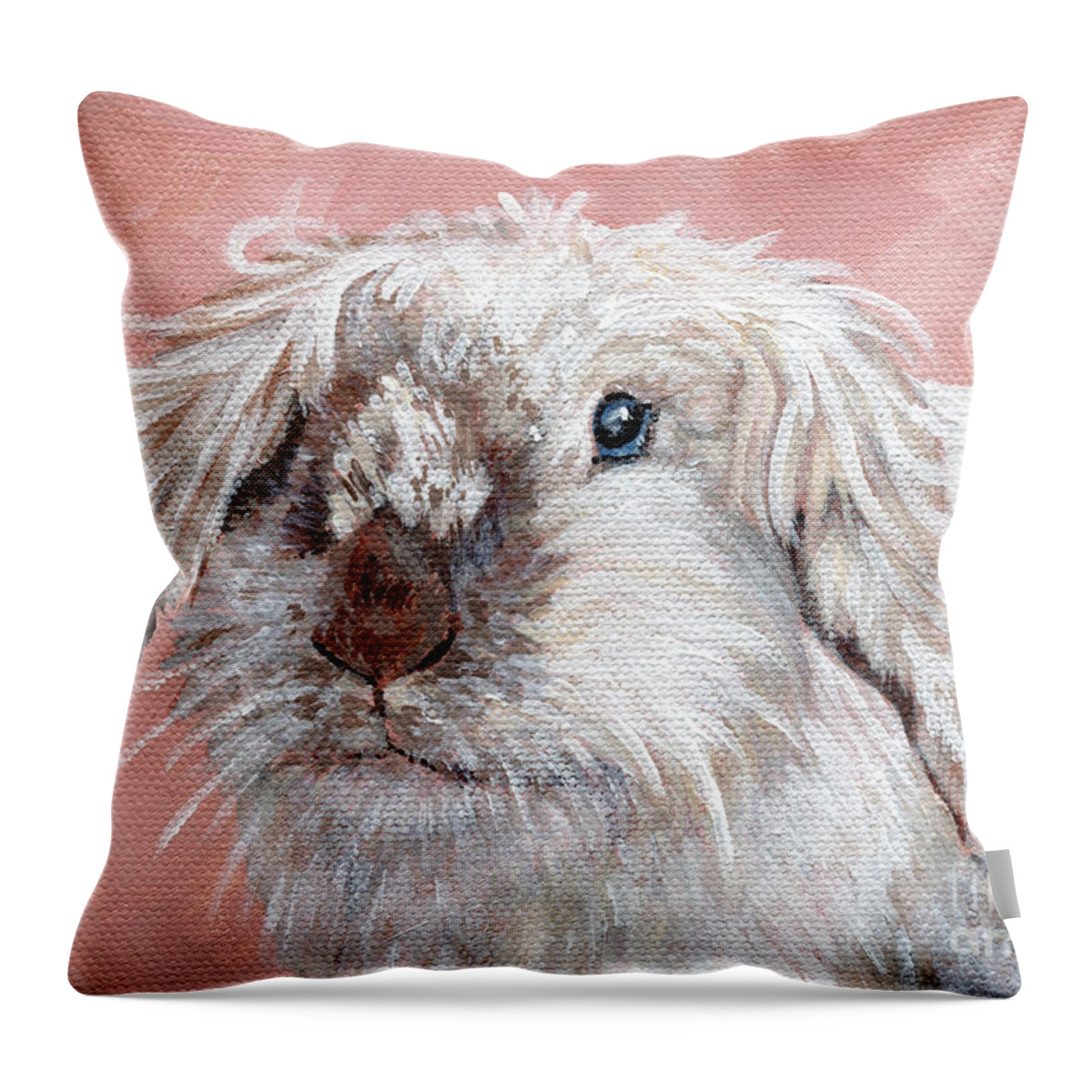 Rabbit Painting Throw Pillow featuring the painting Marshmallow - Bunny Painting by Annie Troe