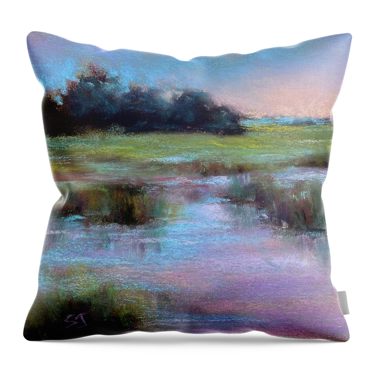 Marsh Throw Pillow featuring the painting Marshy Blues by Susan Jenkins