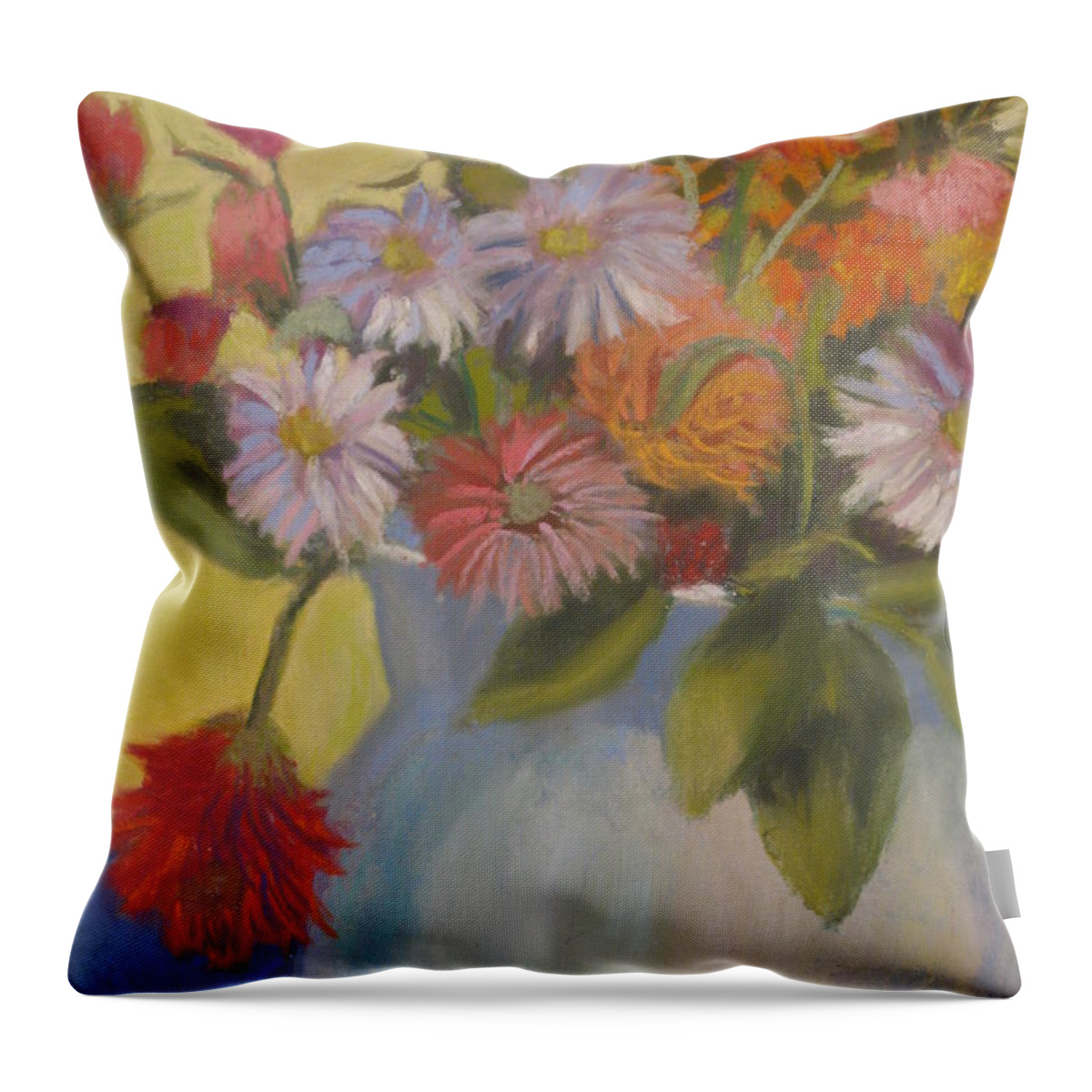 A Bouquet Of Flowers Throw Pillow featuring the painting Martha's Flowers by Constance Gehring