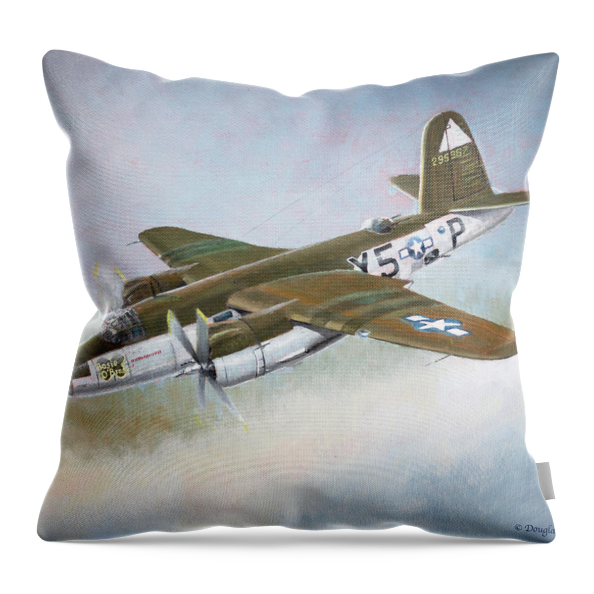 Aviation Throw Pillow featuring the painting Martin B-26B Marauder by Douglas Castleman