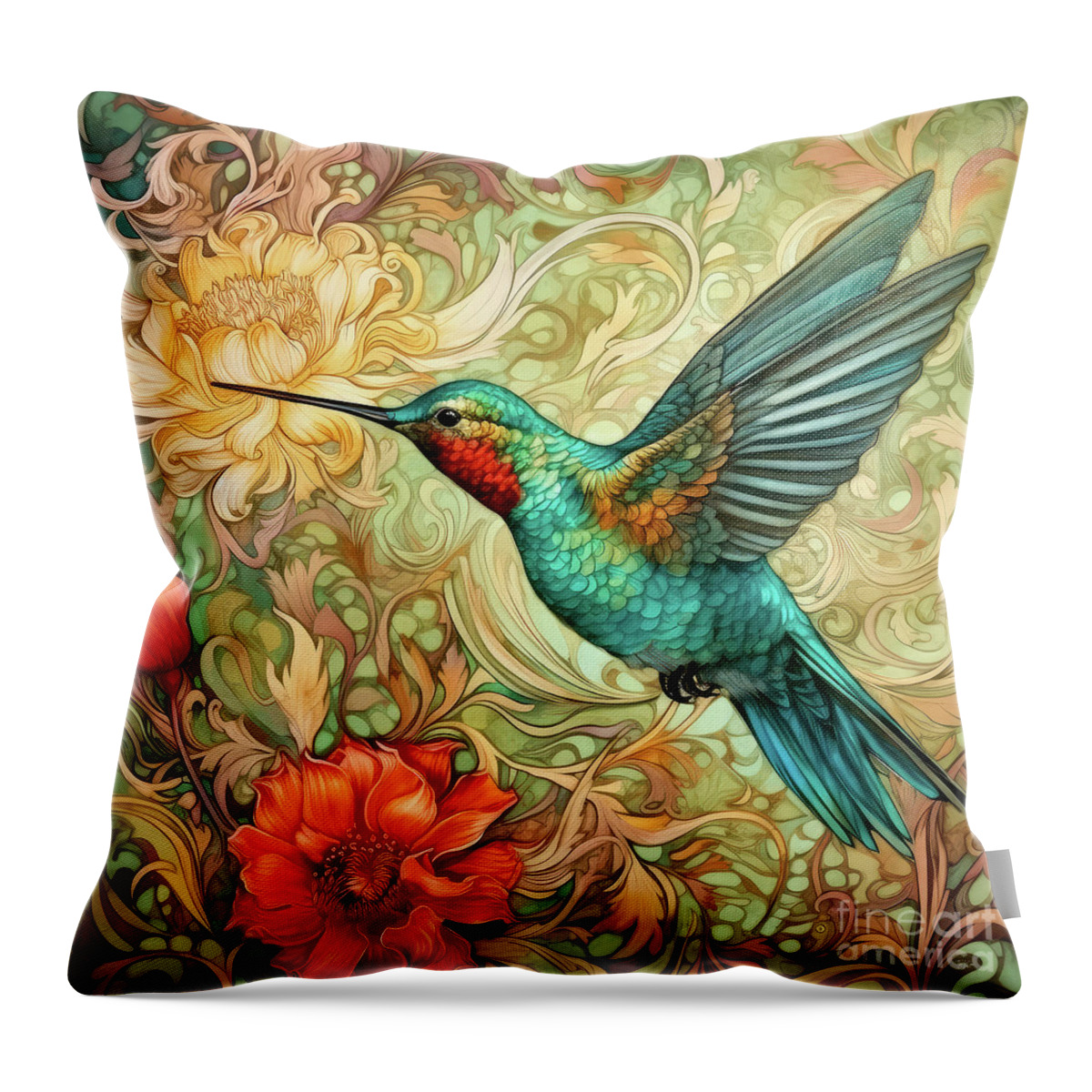 Hummingbird Throw Pillow featuring the painting Marvelous Ruby by Tina LeCour