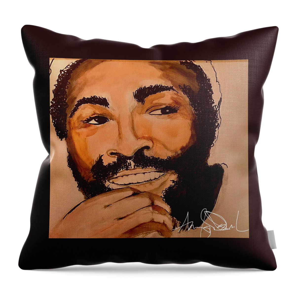  Throw Pillow featuring the painting Marvin Gaye by Angie ONeal