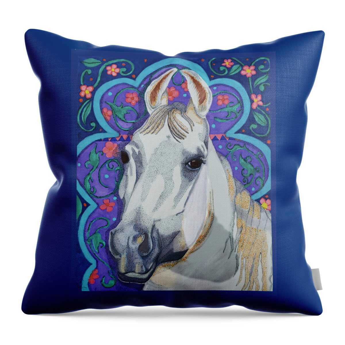 Marwari Horse Throw Pillow featuring the painting Marwari Horse by Equus Artisan