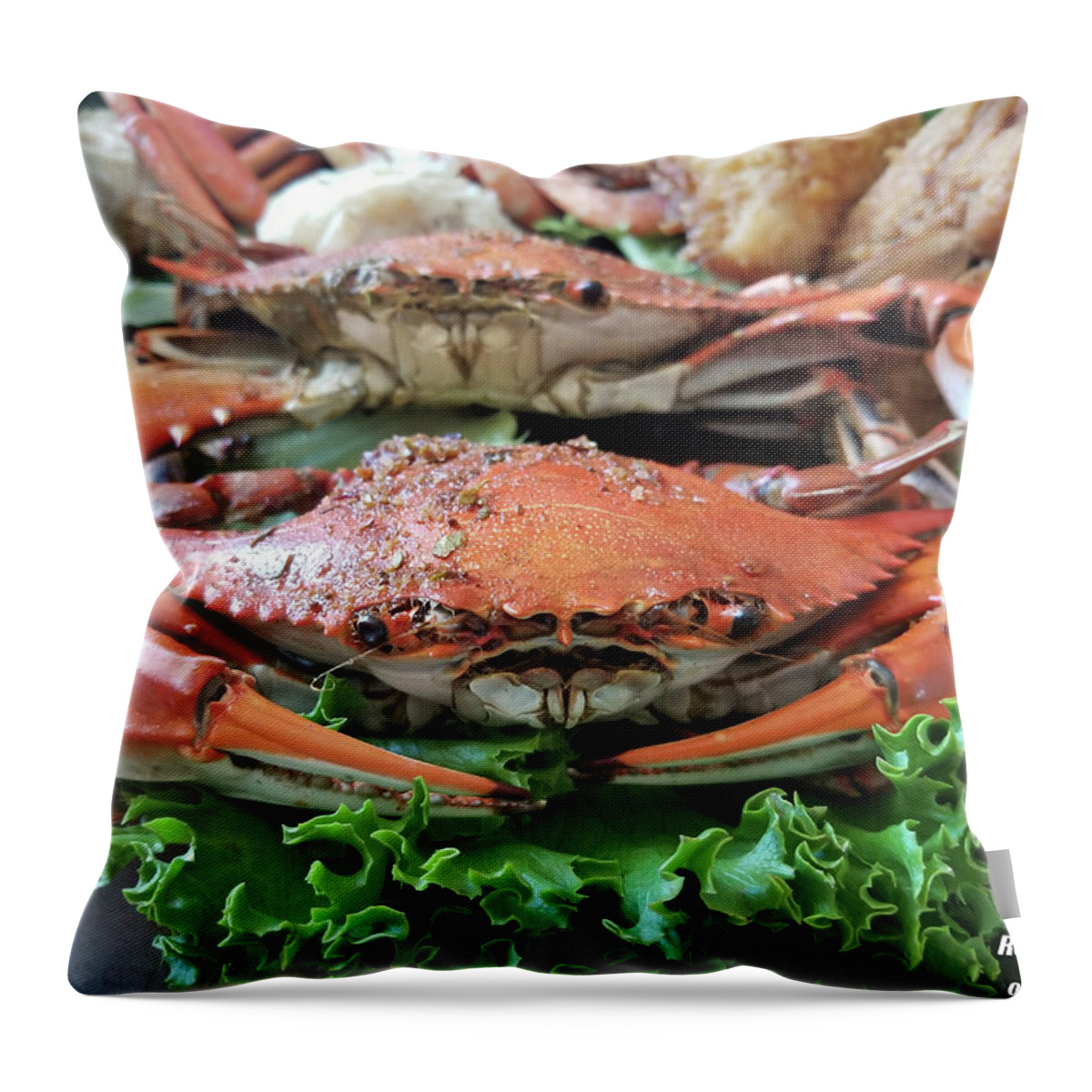 Crab Throw Pillow featuring the photograph Maryland Crab On Lettuce by Robert Banach