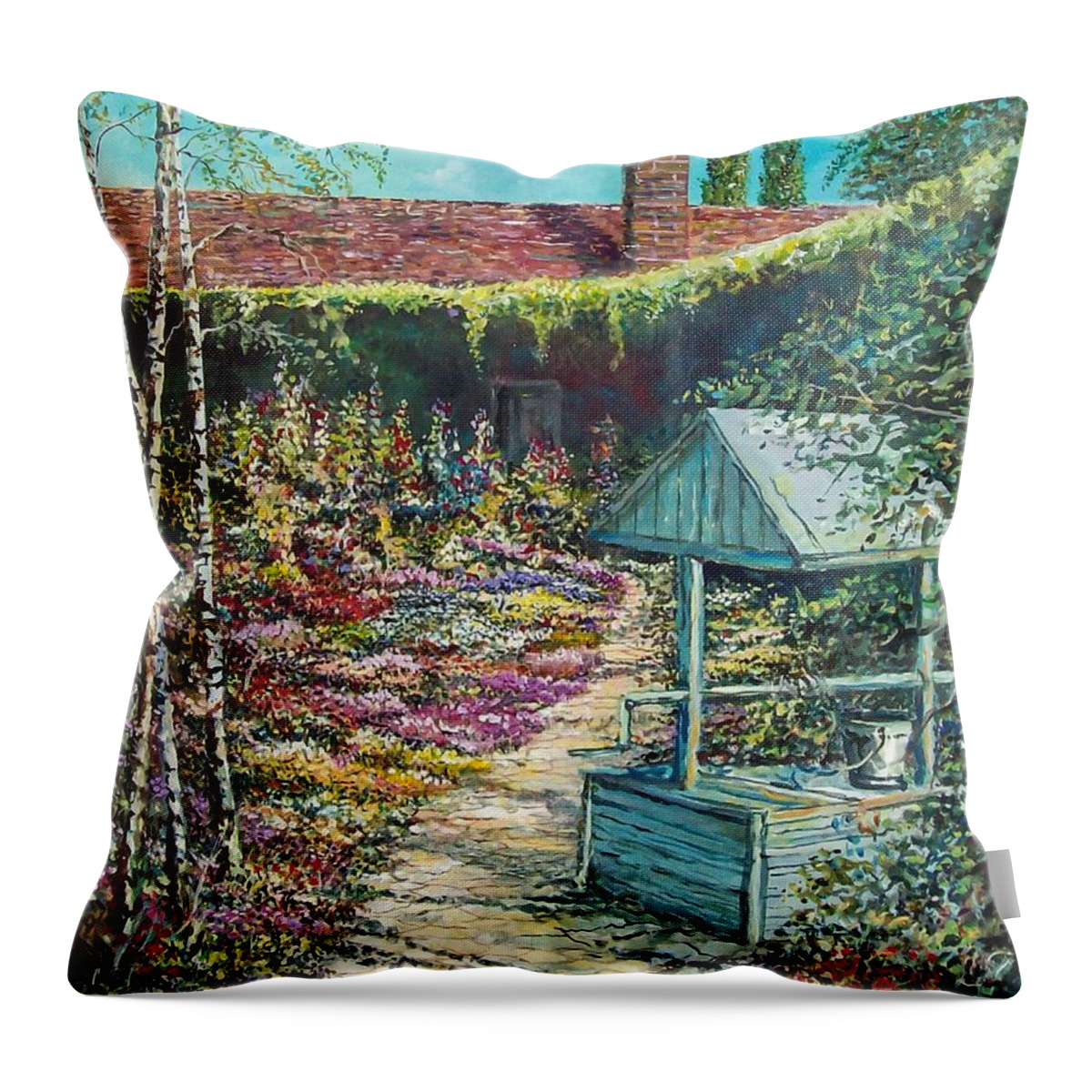 Garden Throw Pillow featuring the painting Mary's Garden by Sinisa Saratlic