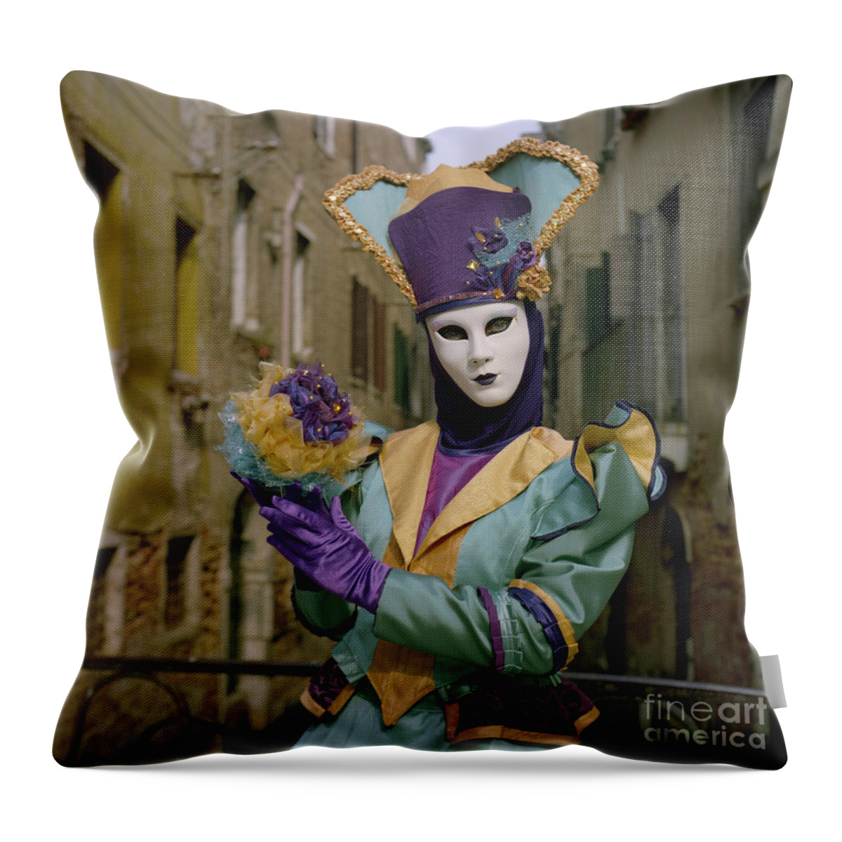 Mask Throw Pillow featuring the photograph Mask at the Canal by Riccardo Mottola