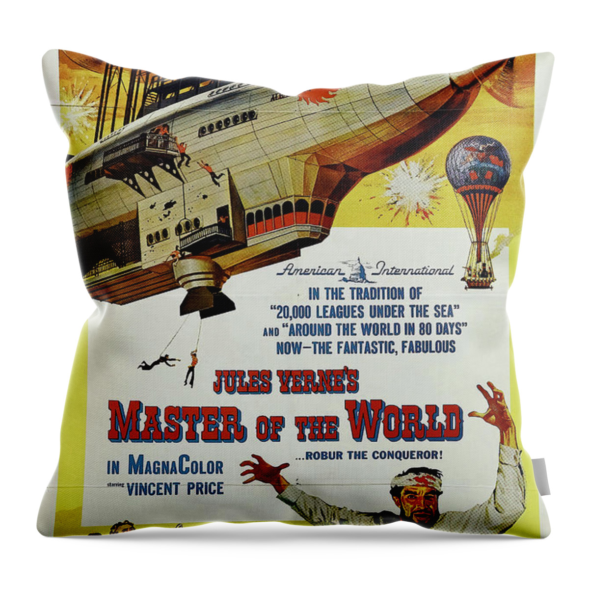 Master Throw Pillow featuring the mixed media ''Master of the World'', 1961 by Movie World Posters