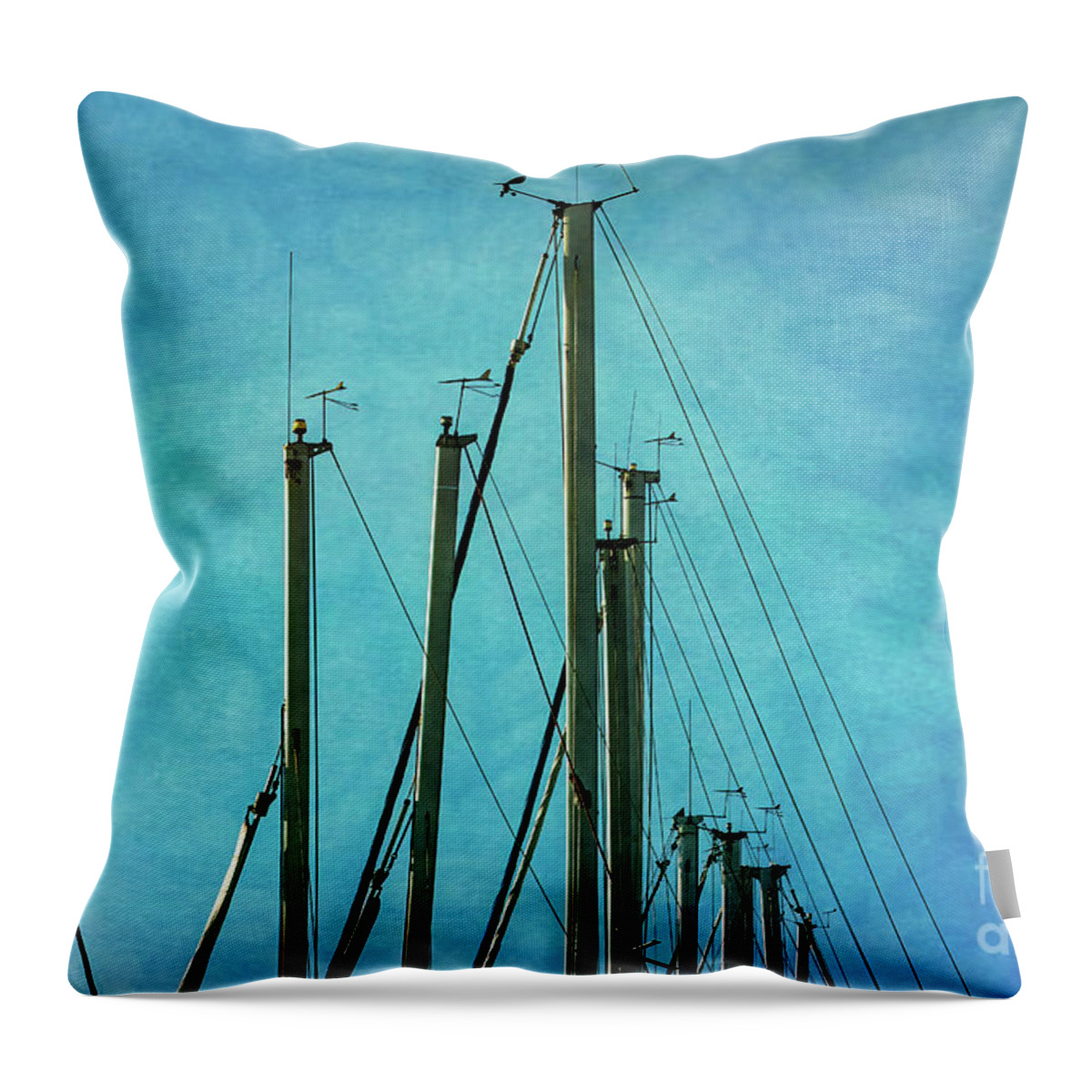 Masts Throw Pillow featuring the photograph Masts with Blue Background by Roslyn Wilkins