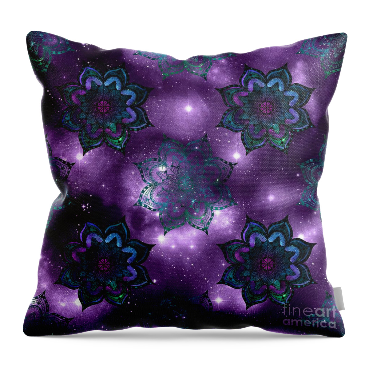 Watercolor Throw Pillow featuring the digital art Matava - Purple Watercolor Mandala Galaxy Dharma Pattern by Sambel Pedes