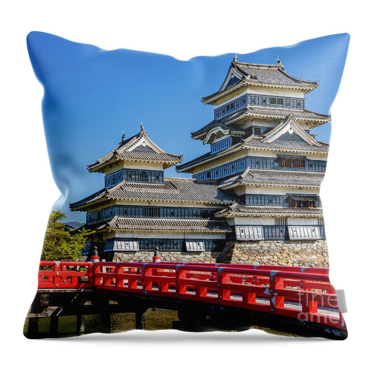 Castle Throw Pillow featuring the photograph Matsumoto castle and bridge by Lyl Dil Creations
