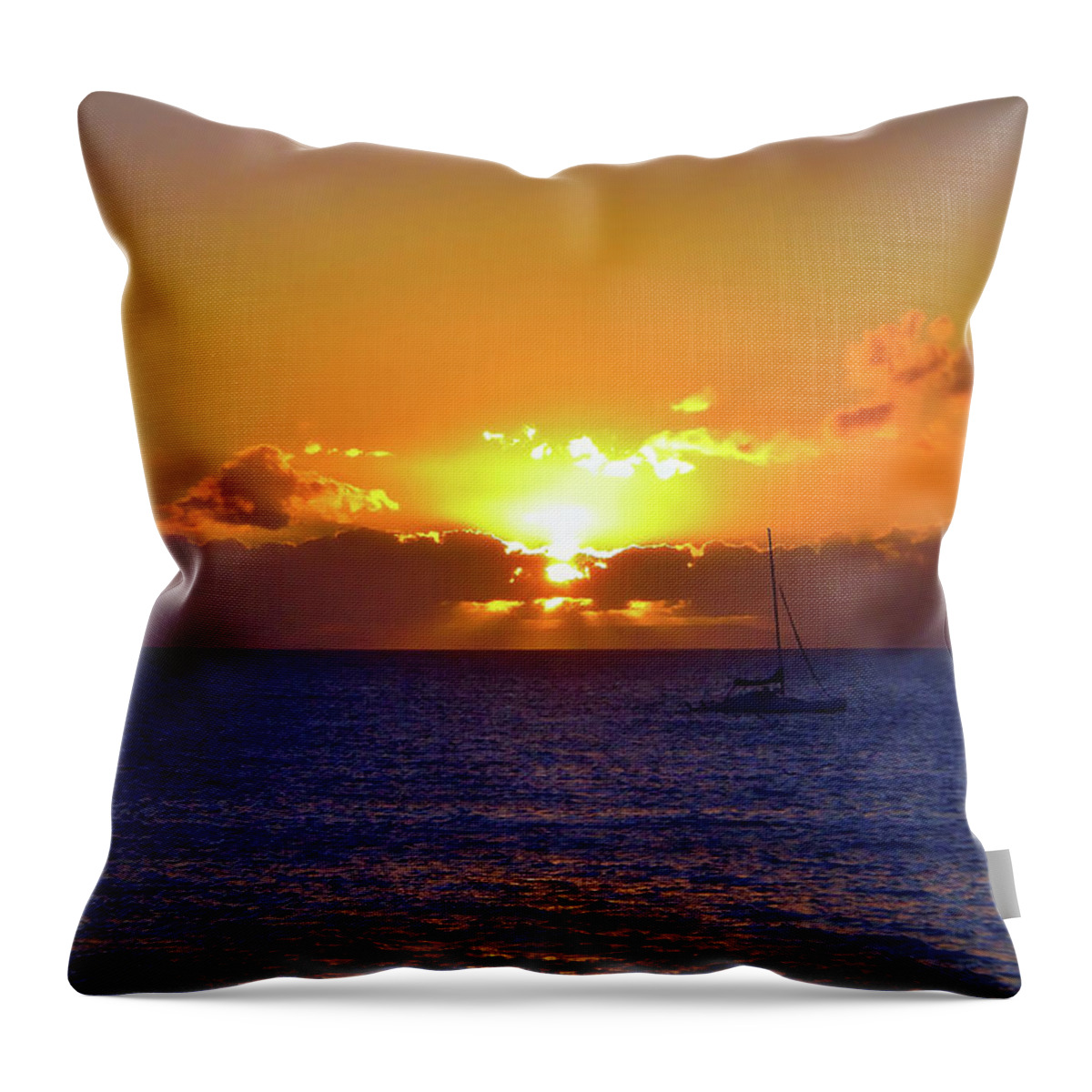 Maui Hawaii Throw Pillow featuring the photograph Maui Sailboat Sunset by Marilyn MacCrakin