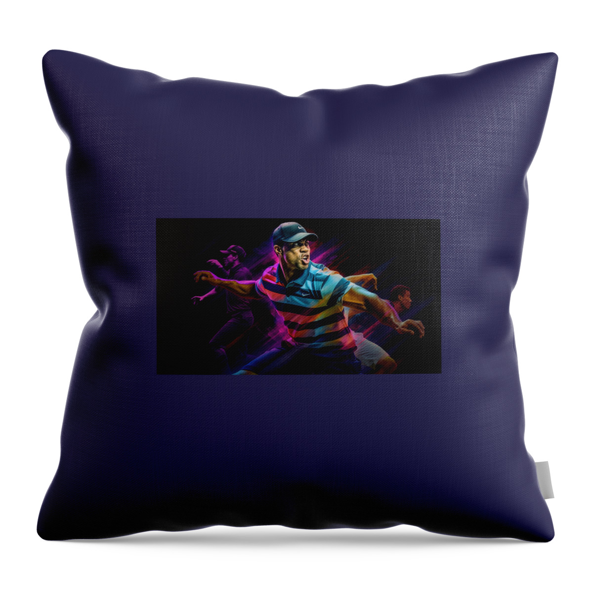 Maximalist Famous Sports Athletes Tiger Woods Art Throw Pillow featuring the painting Maximalist famous sports athletes tiger woods  by Asar Studios by Celestial Images