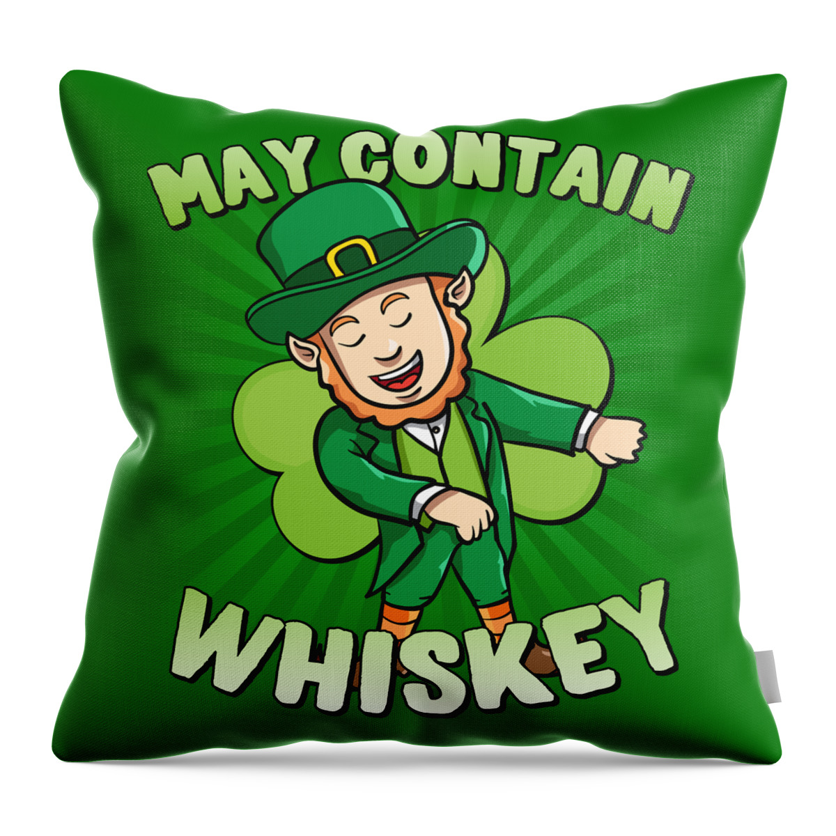Cool Throw Pillow featuring the digital art May Contain Whiskey St Patricks Day by Flippin Sweet Gear