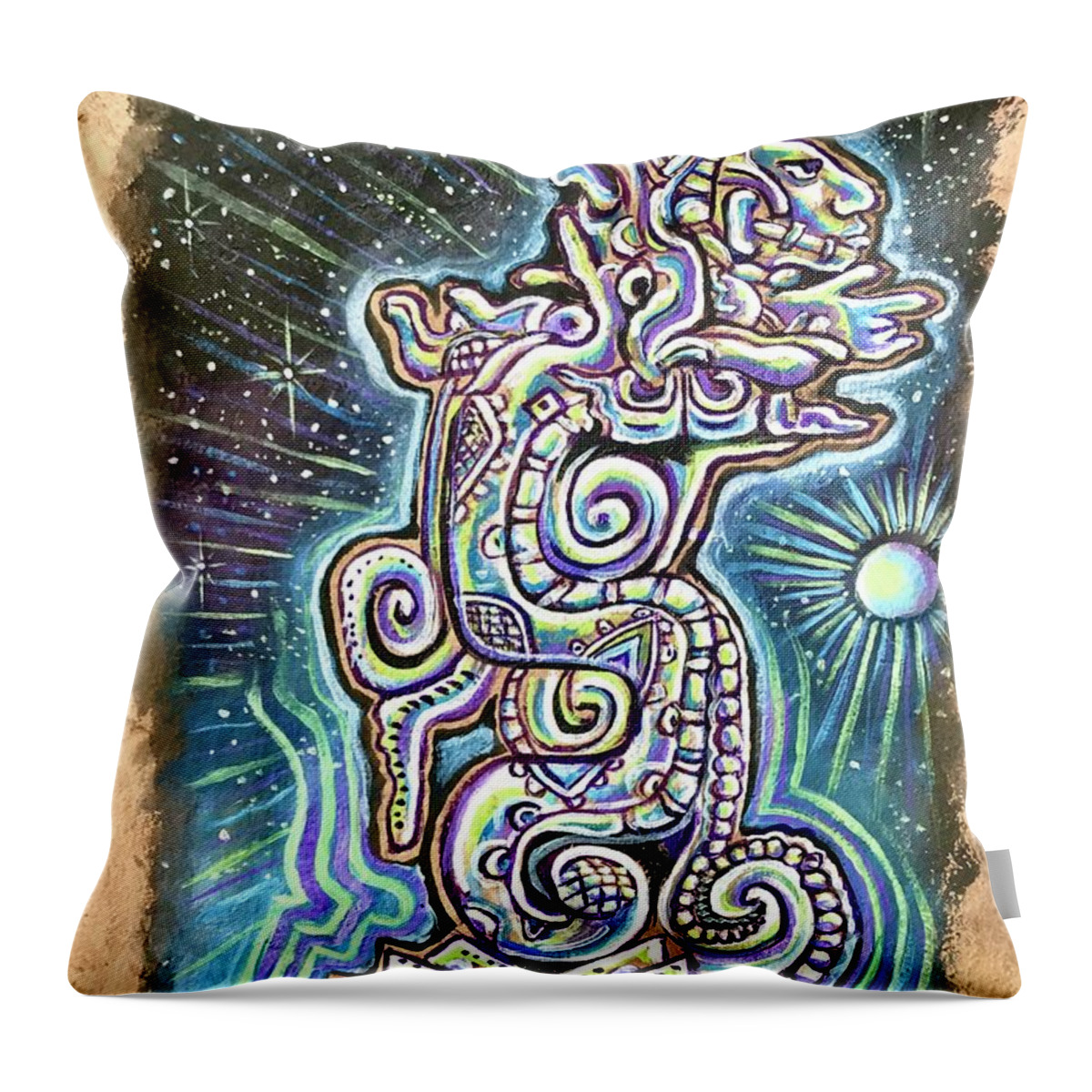 Mayan Throw Pillow featuring the painting Mayan Vision Serpent by Jim Figora