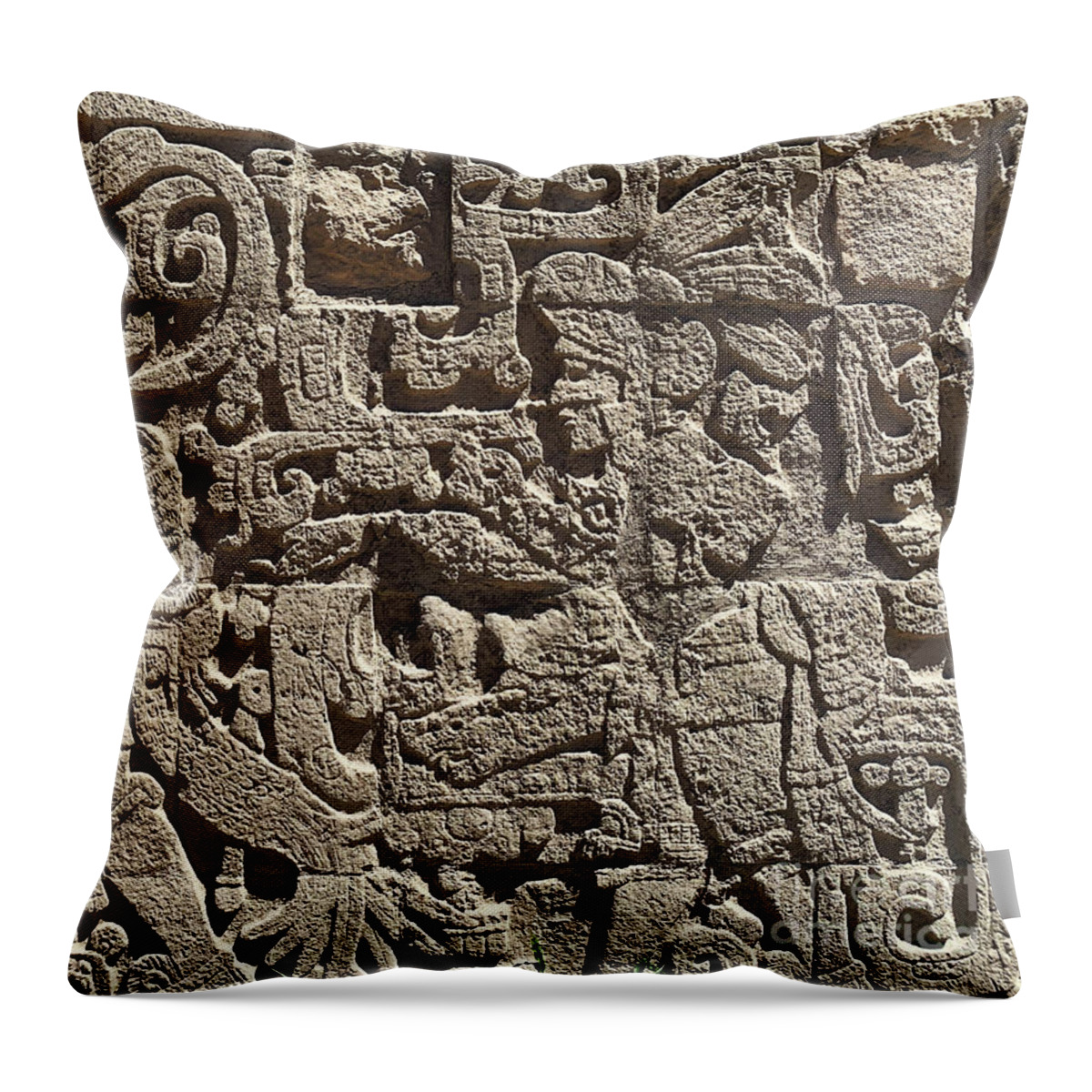 Chichen Itza Throw Pillow featuring the photograph Mayan wall carving by Joshua Poggianti