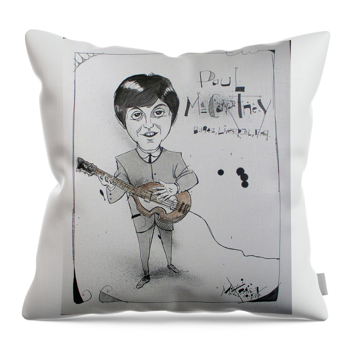  Throw Pillow featuring the drawing McCartney by Phil Mckenney