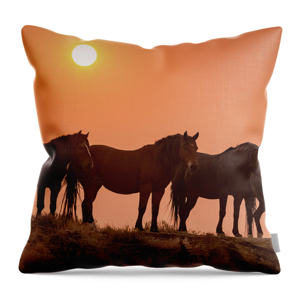 Horse Throw Pillow featuring the photograph McCullough Peaks Sunset by Jen Britton
