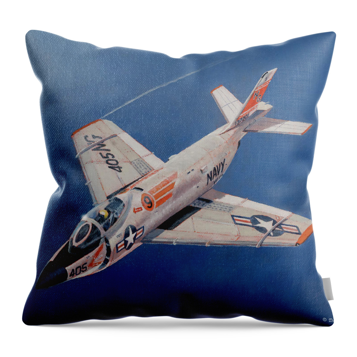 Flying Throw Pillow featuring the painting McDonnell F3H Demon by Douglas Castleman