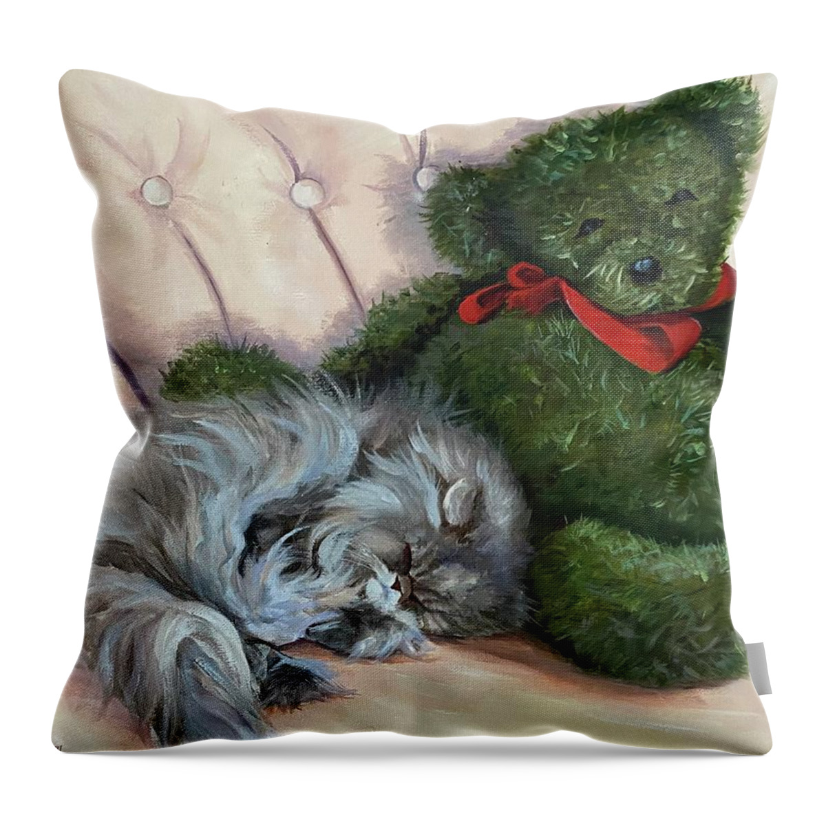 Cat Throw Pillow featuring the painting Me and my Teddy by Judy Rixom