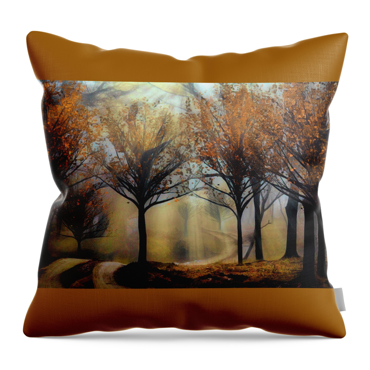 Clouds Throw Pillow featuring the digital art Meandering Through the Forest at Dawn Abstract Painting by Debra and Dave Vanderlaan