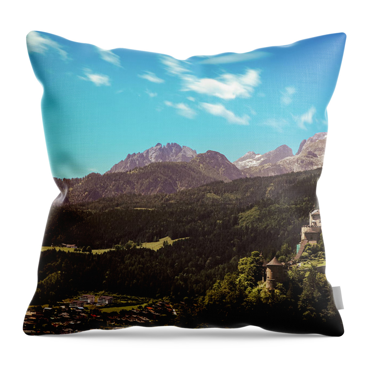 Reconstruction Throw Pillow featuring the photograph Medieval Hohenwerfen Castle by Vaclav Sonnek