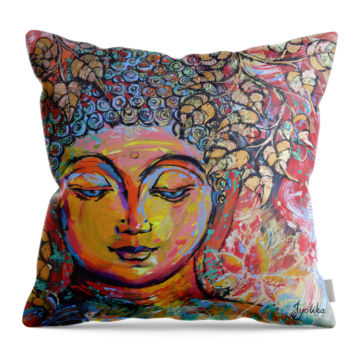  Throw Pillow featuring the painting Meditating Buddha by Jyotika Shroff