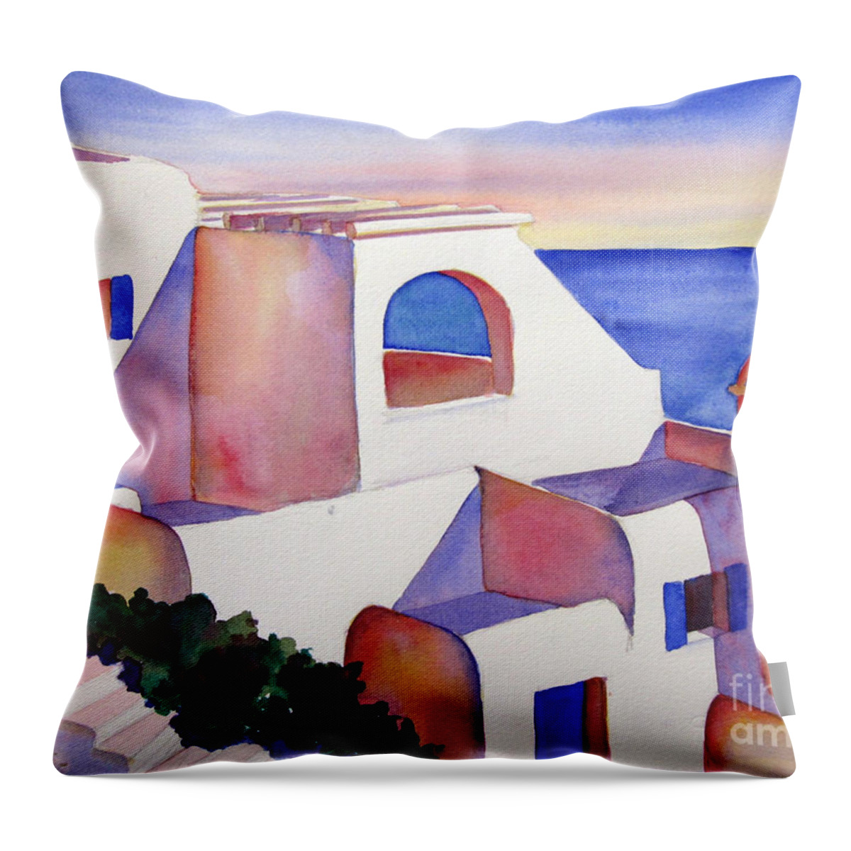 Mediterranean Throw Pillow featuring the painting Mediterranean Villa by Liana Yarckin