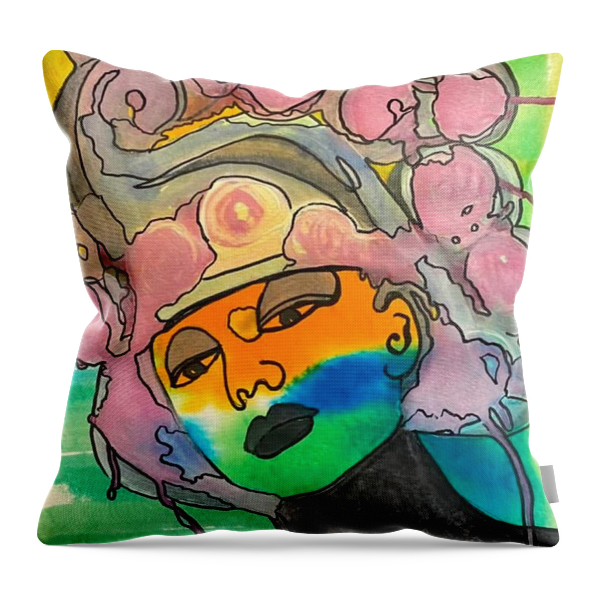  Throw Pillow featuring the painting Meeting Myself by Lorena Fernandez