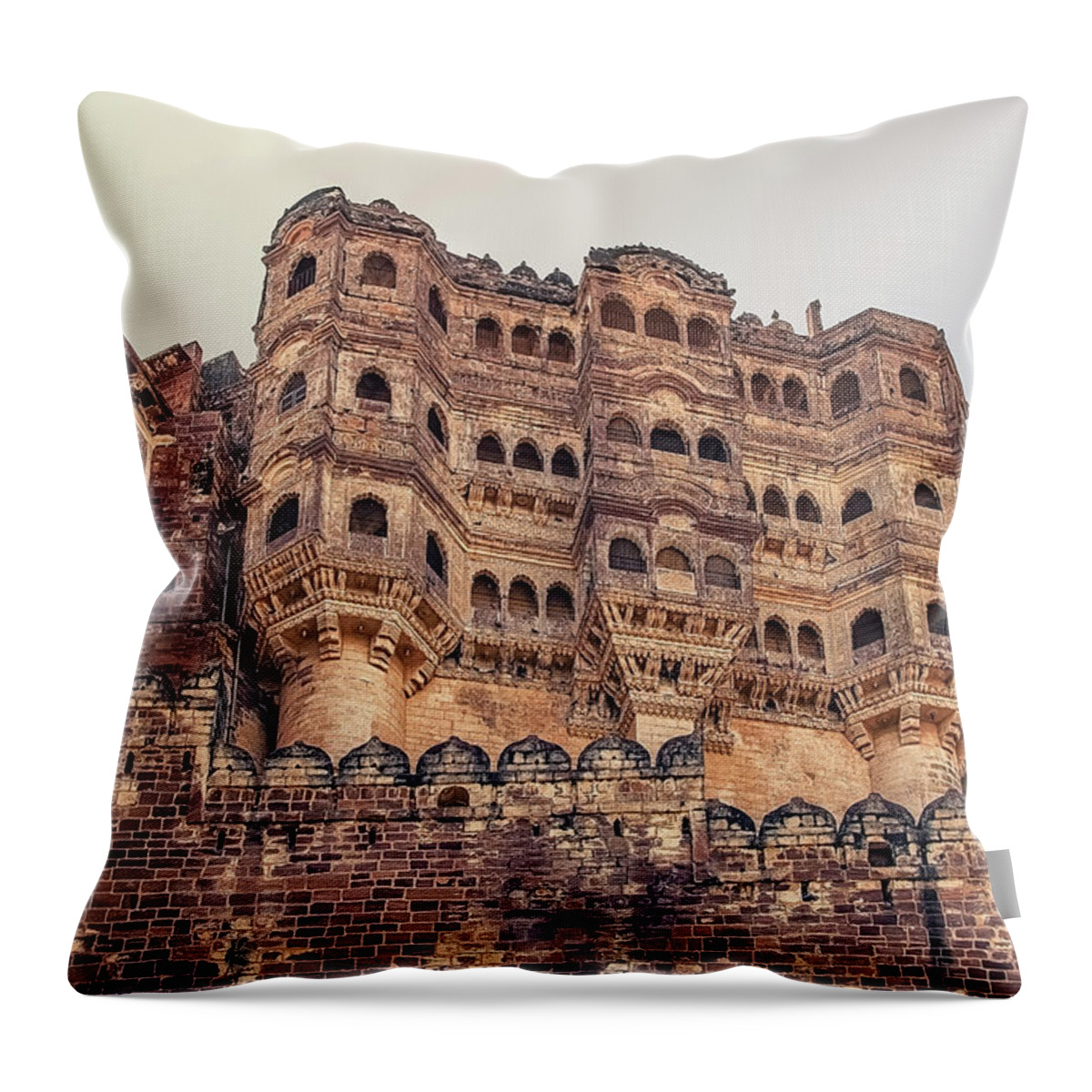 Ancient Throw Pillow featuring the photograph Mehrangarh Fort by Manjik Pictures