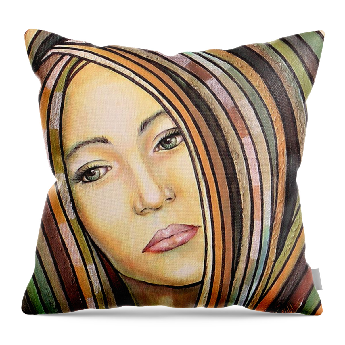 Woman Throw Pillow featuring the painting Melancholy 300308 by Sylvia Kula
