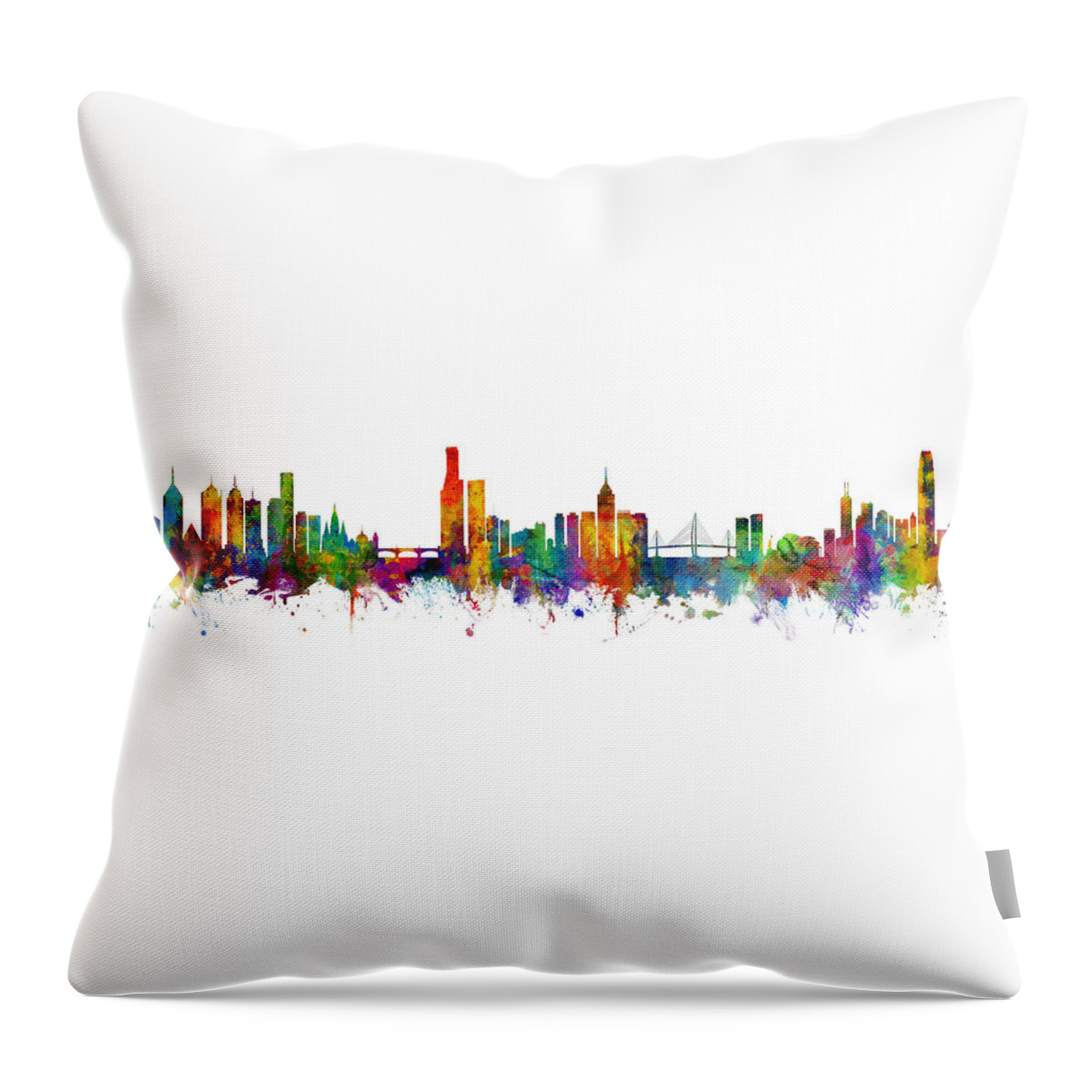 Hong Kong Throw Pillow featuring the digital art Melbourne and Hong Kong Skylines Mashup by Michael Tompsett