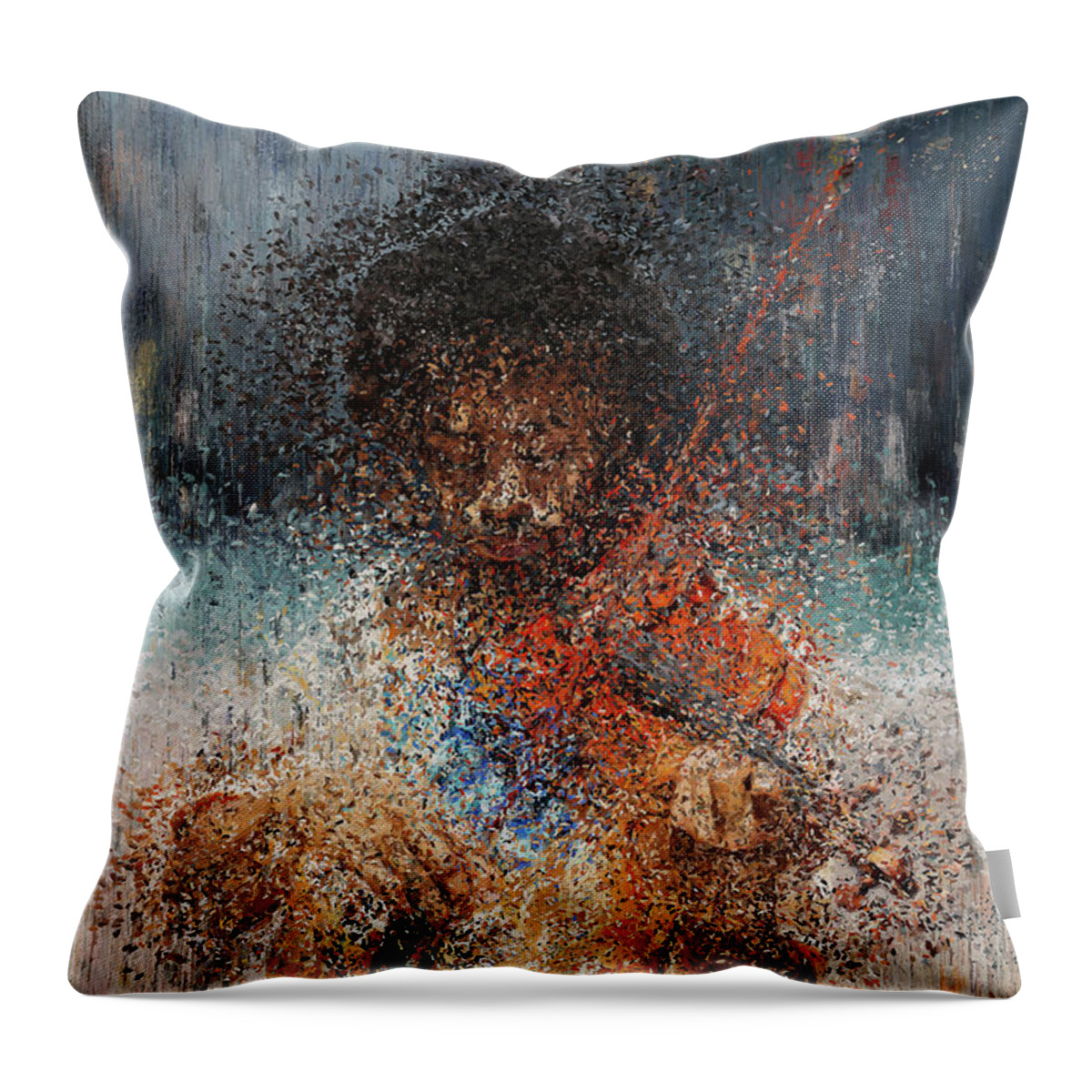 Violinist Throw Pillow featuring the painting Melody of the Storm by Alex Mir